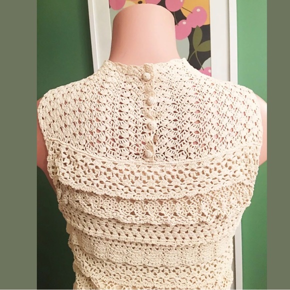 Cynthia Steffe Crochet Tired Lace High Neck Top M - Picture 6 of 7